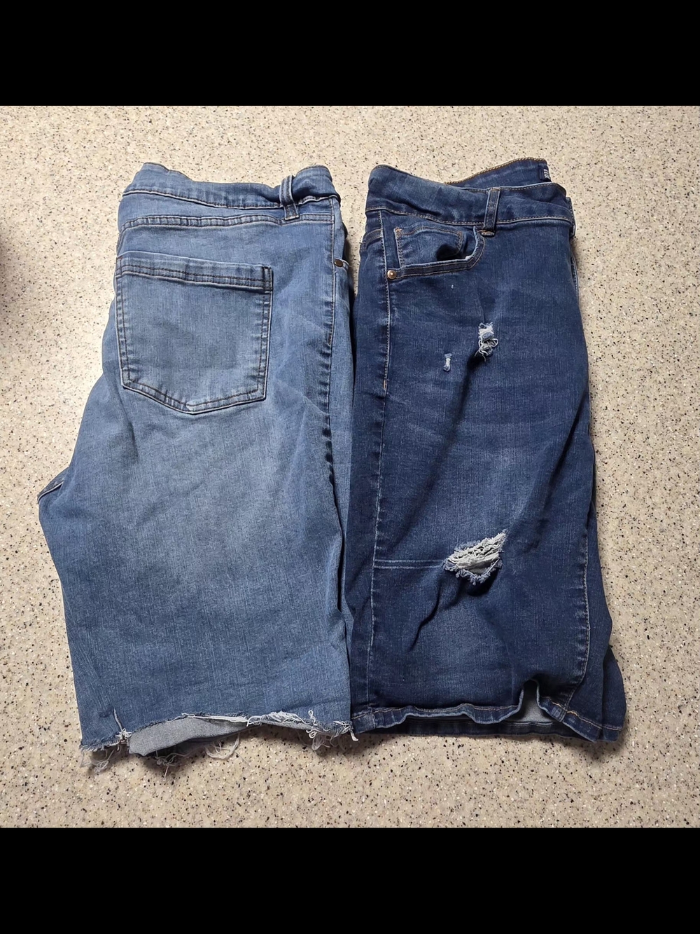 Distressed Denim Shorts Duo - Light & Dark Blue Long Shorts Size 20